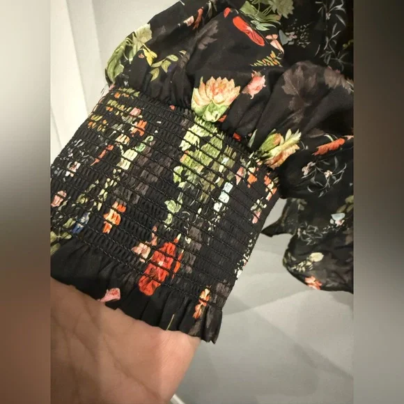 NWT Alice + Olivia Julius Tie Neck Tunic Top – Blush Kiss Black Floral Medium - Picture 5 of 8